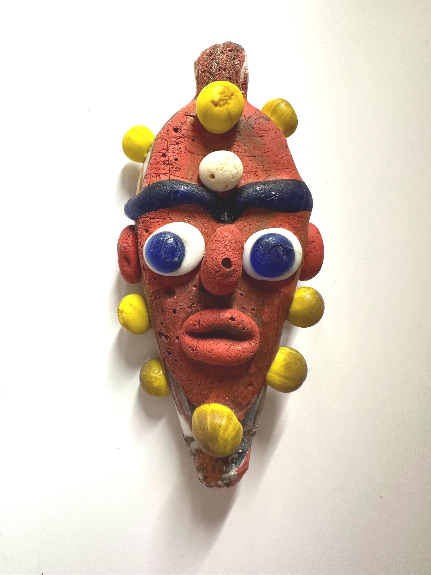 Ancient Phoenician Mosaic Glass Face Pendant: Repaired Amulet Collectible