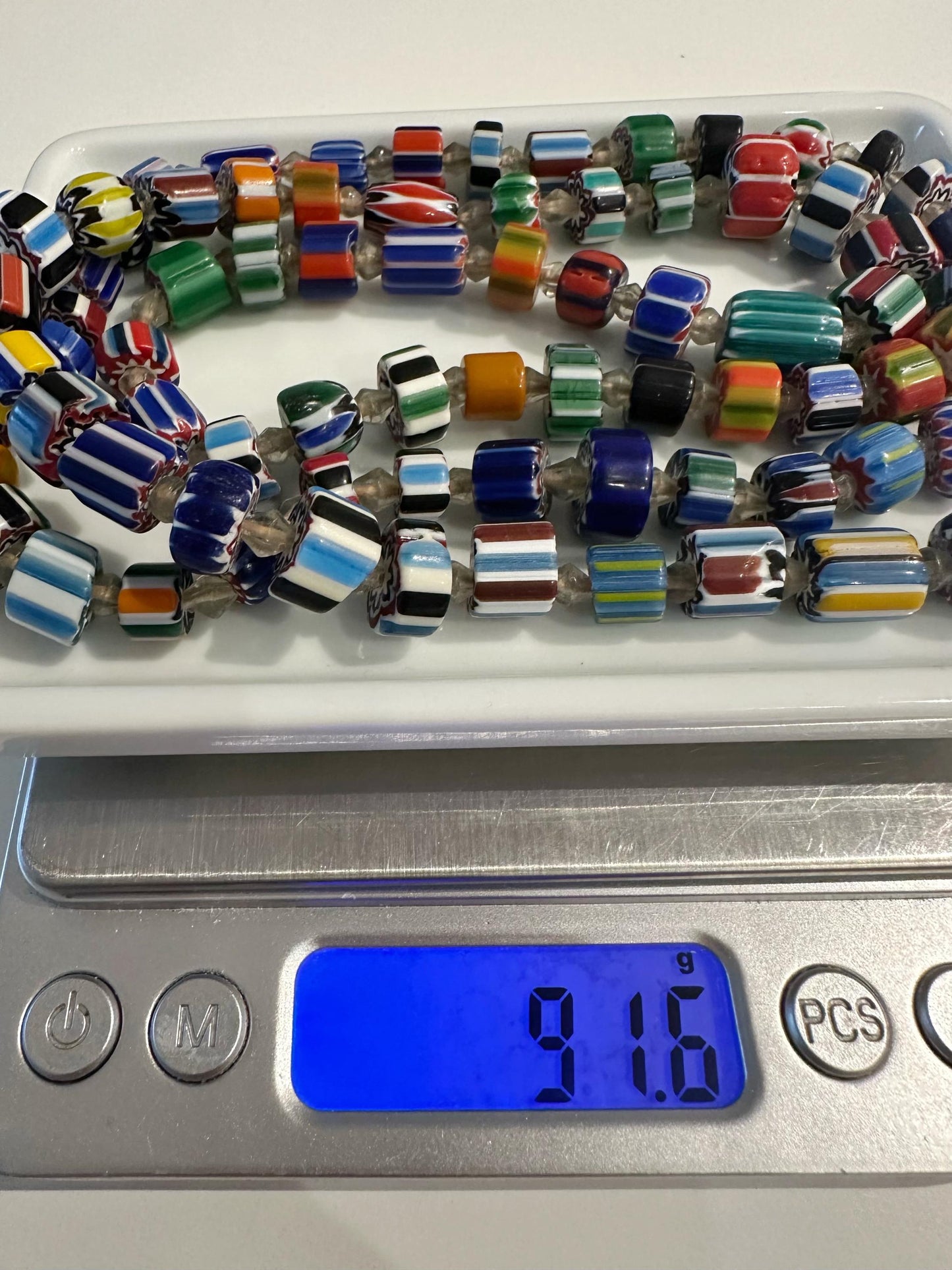 Venetian Glass Chevron Bead Necklace: Multicolor Nepal Trade Beads