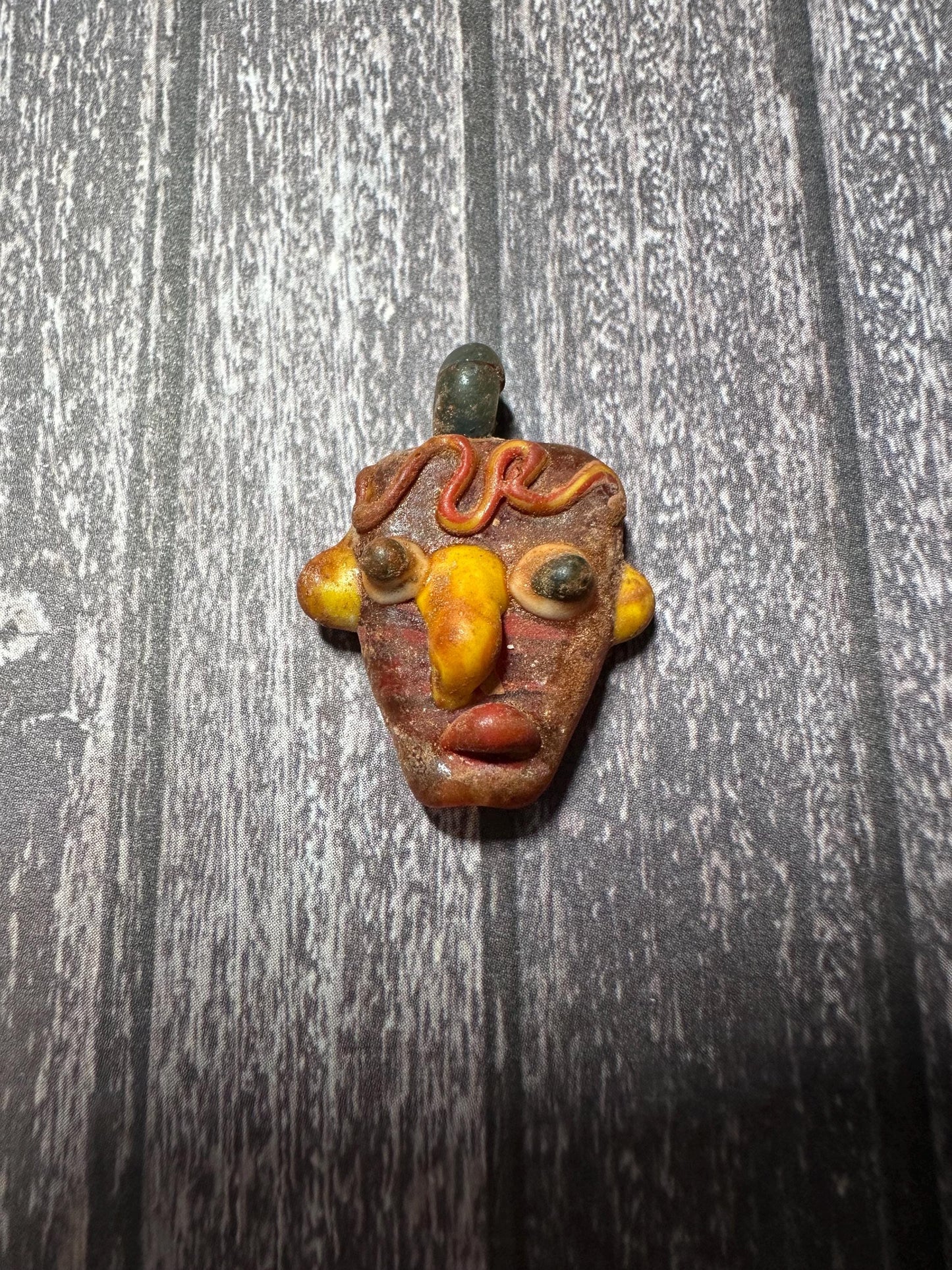 Ancient Phoenician Mosaic Glass Face Amulet Pendant (23mmx30mm)