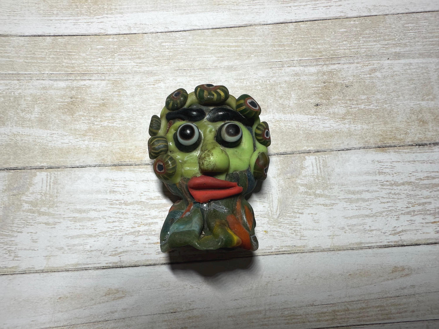 Antique Roman Glass Face Amulet Pendant with Colorful Mosaic Design(P1033)