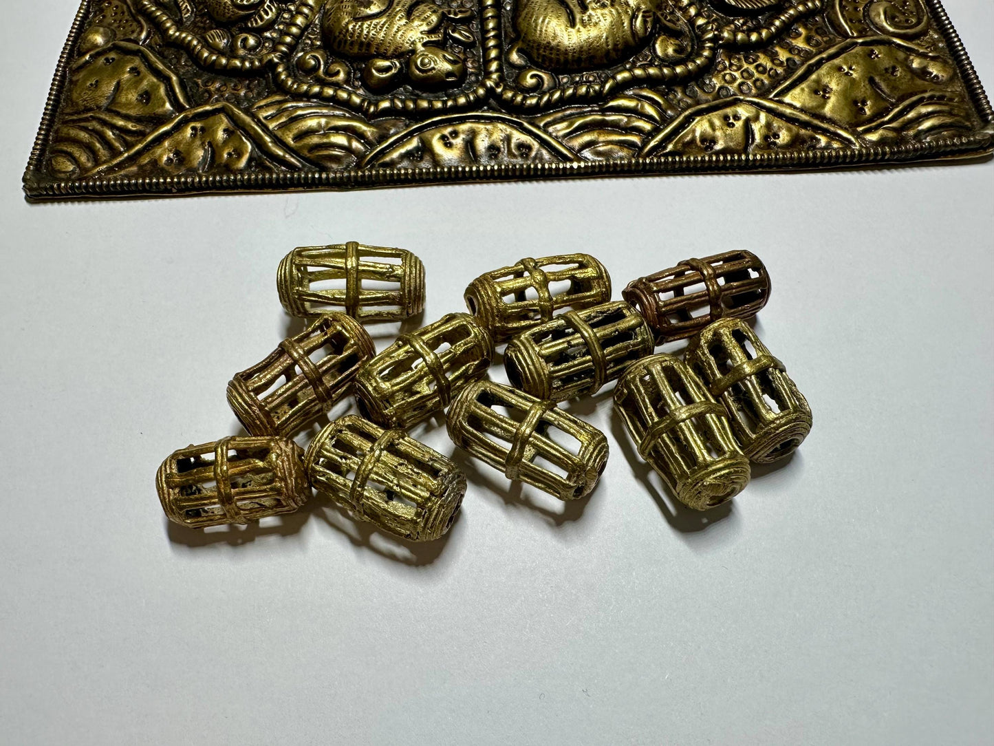 Beads African Brass Lattice Tube Bead