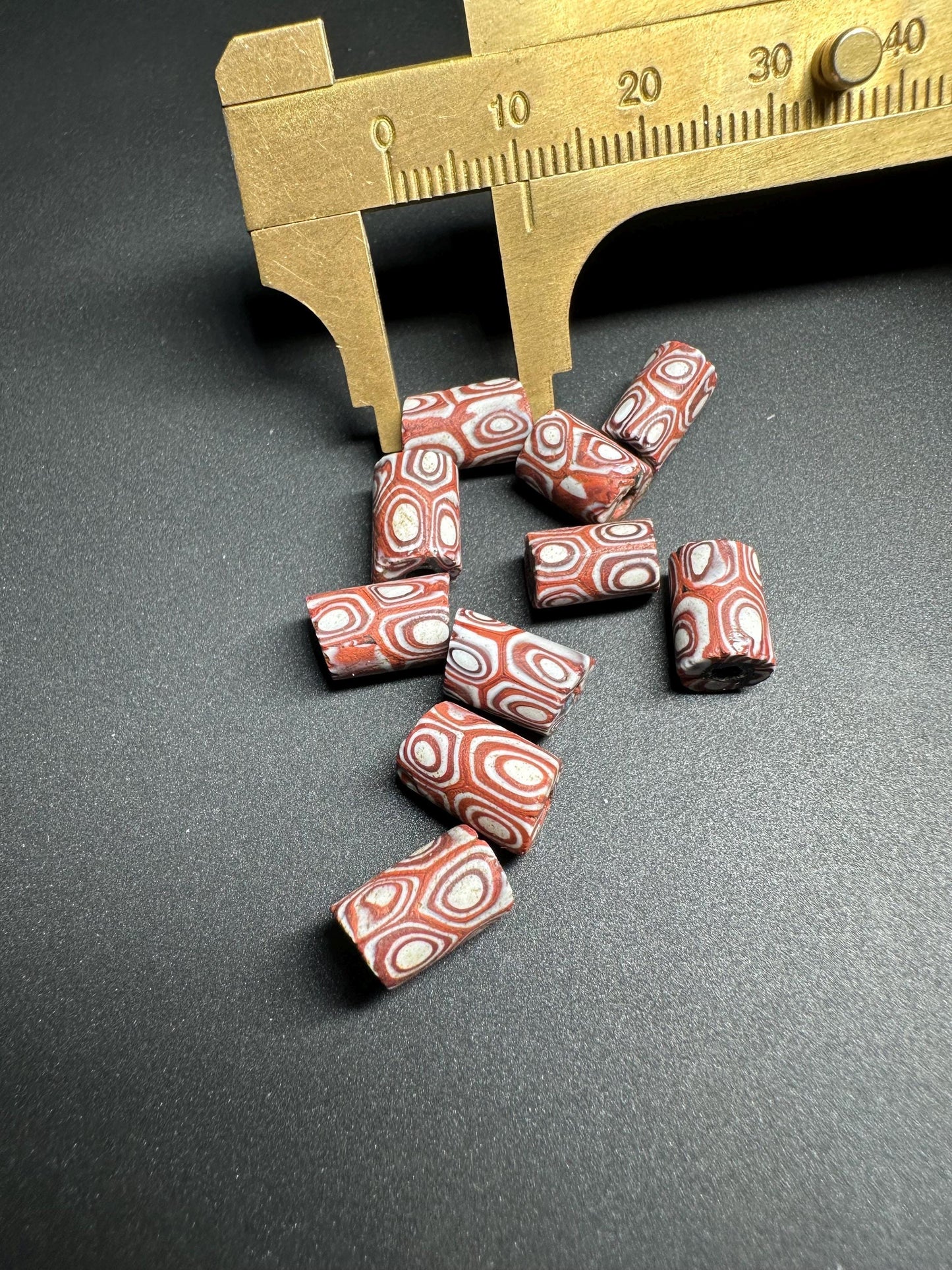 Set of 5 Antique Venetian Millefiori Trade Beads Rare African Glass Cylinder Beads Collectible Mosaic Beads