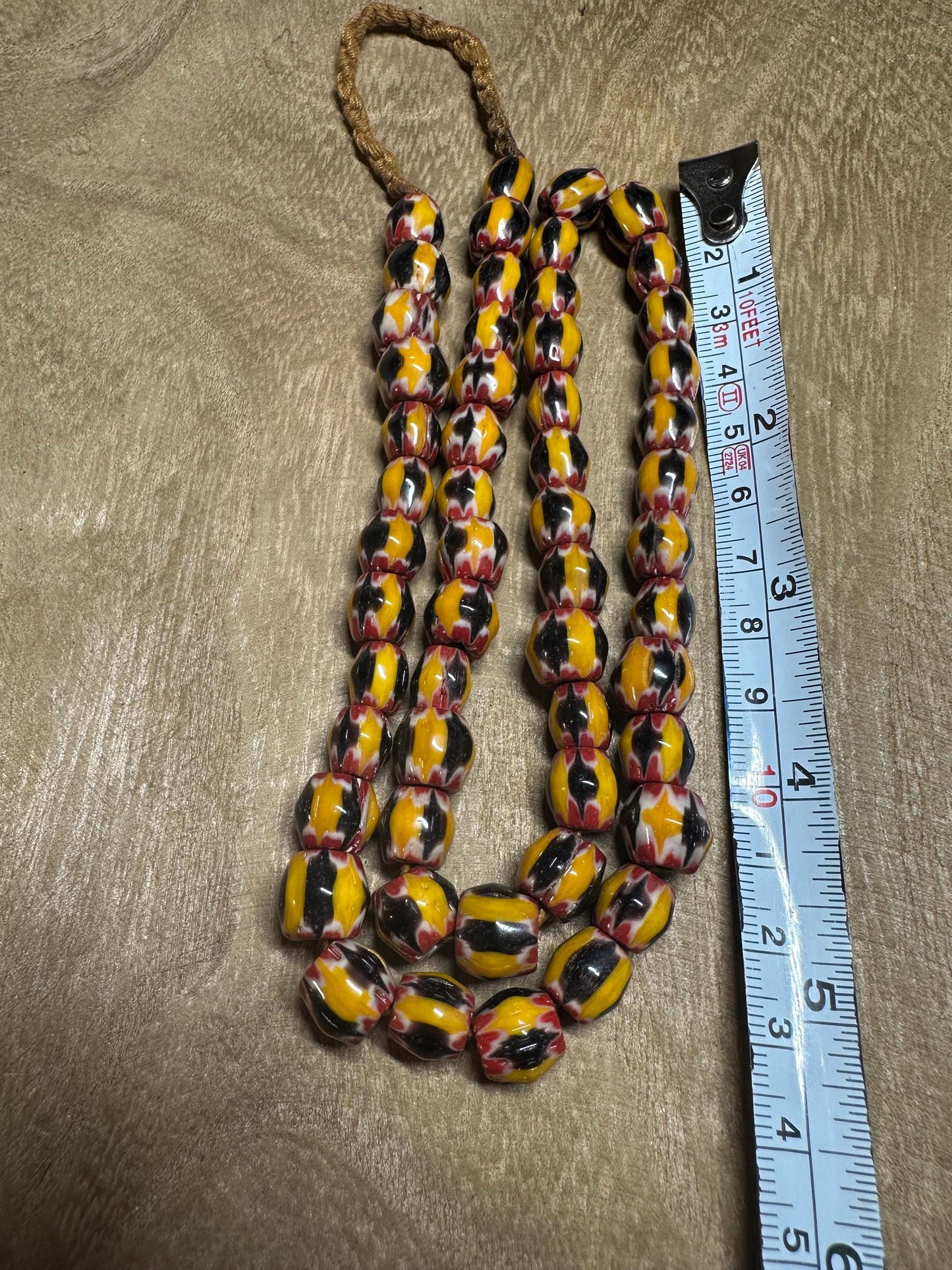 Handmade Nepalese Chevron Glass Beads: Yellow, Red, Black, Trade Bead Style