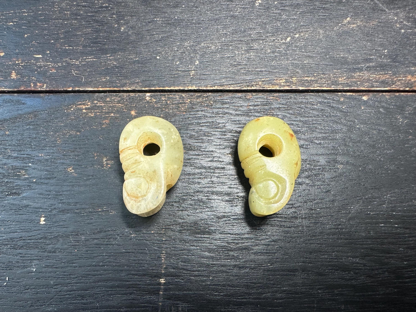 Antique Asia Jade Beads Necklace Hand-Carved Pendants & Axe Motifs