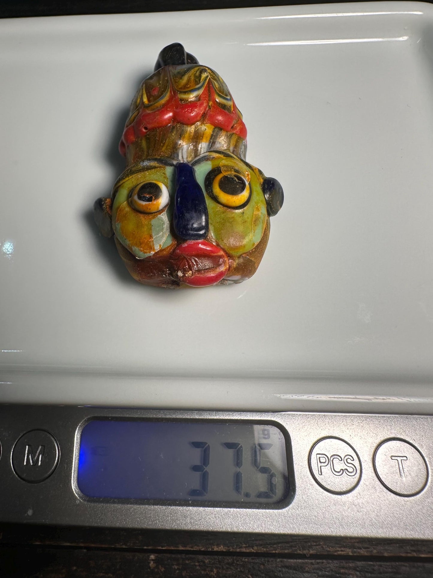 Mosaic Glass Face Pendant: Phoenician-Inspired Amulet Bead