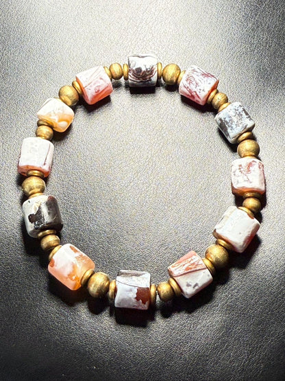 Tibetan Sugar Agate Beads, Unique Cylinder Carnelian Bracelet