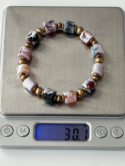 Tibetan Sugar Agate Beads, Unique Cylinder Carnelian Bracelet