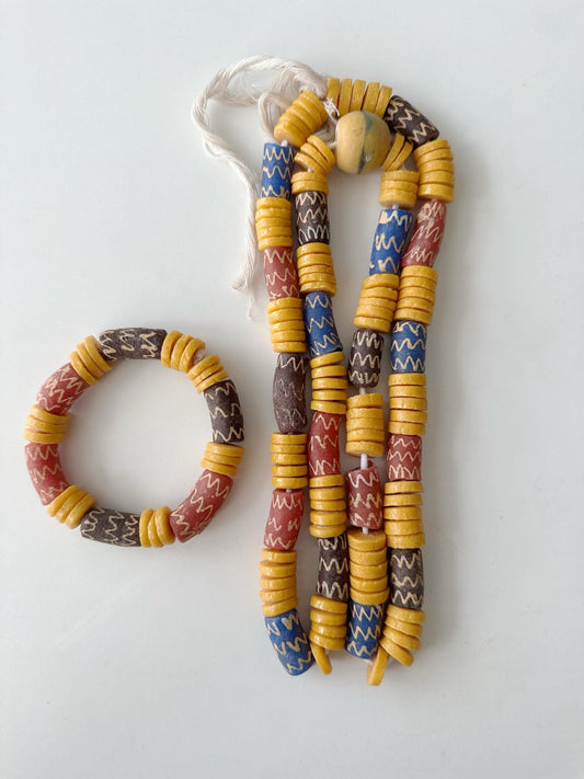 African handmade wedding jewellery set necklace and bracelet,trade beads,Made in Ghana