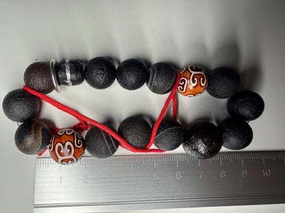 Rare Agate/Tibetan Totem Bead/Ebony bead bracelet