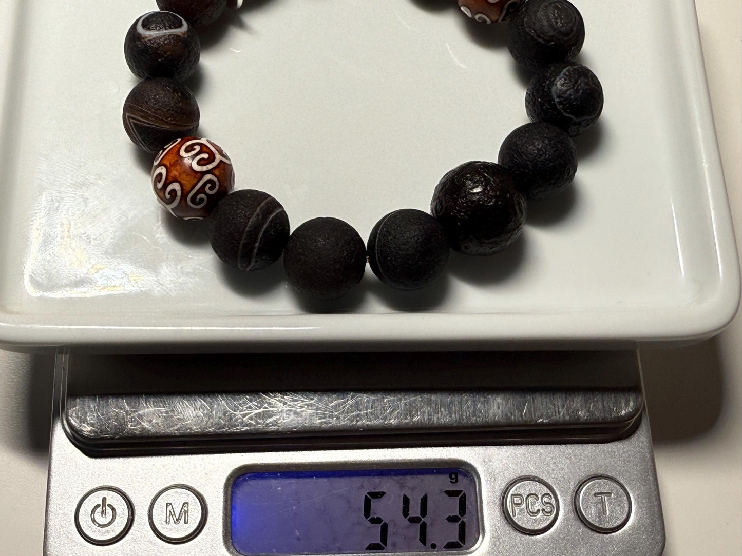 Rare Agate/Tibetan Totem Bead/Ebony bead bracelet