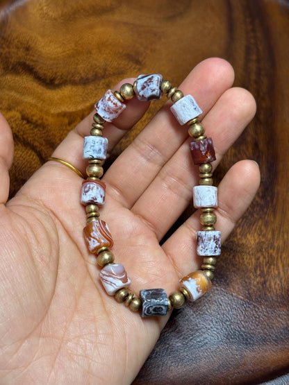 Tibetan Sugar Agate Beads, Unique Cylinder Carnelian Bracelet