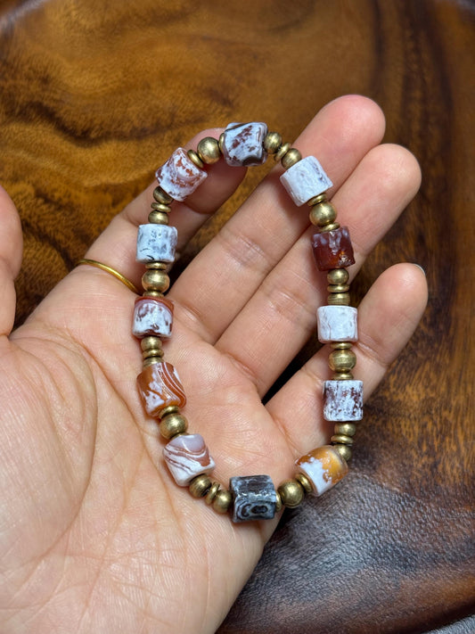 Tibetan Sugar Agate Beads, Unique Cylinder Carnelian Bracelet