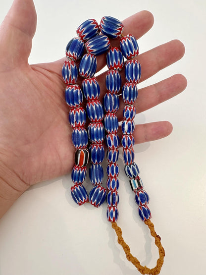 Vintage Chevron Glass Bead Necklace: Venetian Inspired Trade Beads