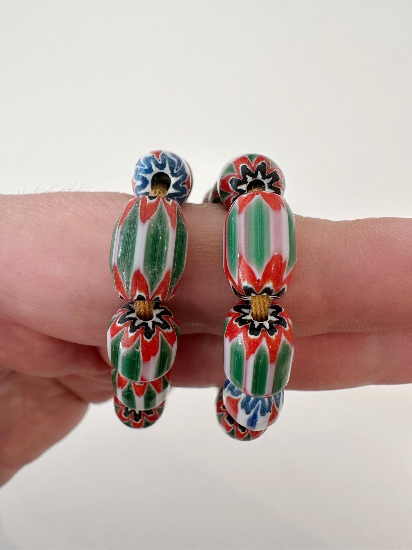 Vintage venetian green glass chevron beads long strand,Nepal beads,Trade beads