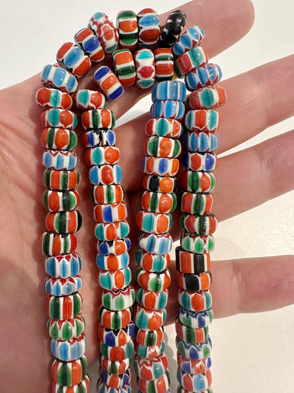 Venetian Glass Chevron Bead Necklace: Multicolor Nepal Trade Beads