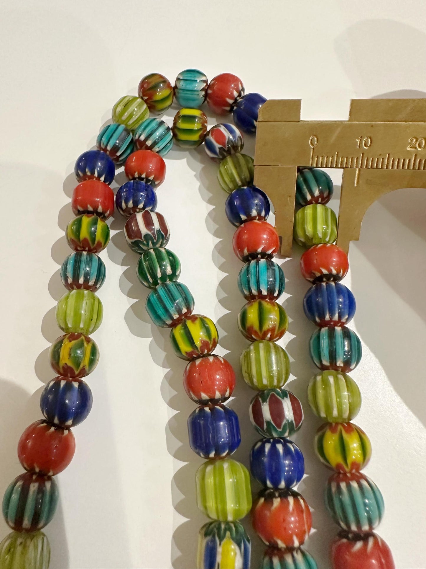 Venetian Inspired Glass Bead Necklace: Multicolor Chevron Nepal Trade Beads