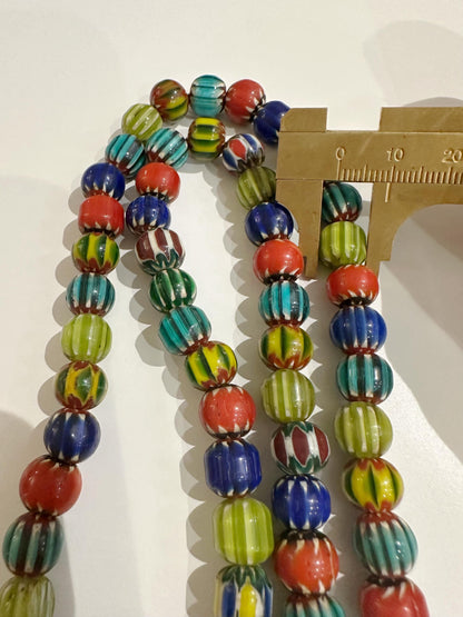Venetian Inspired Glass Bead Necklace: Multicolor Chevron Nepal Trade Beads