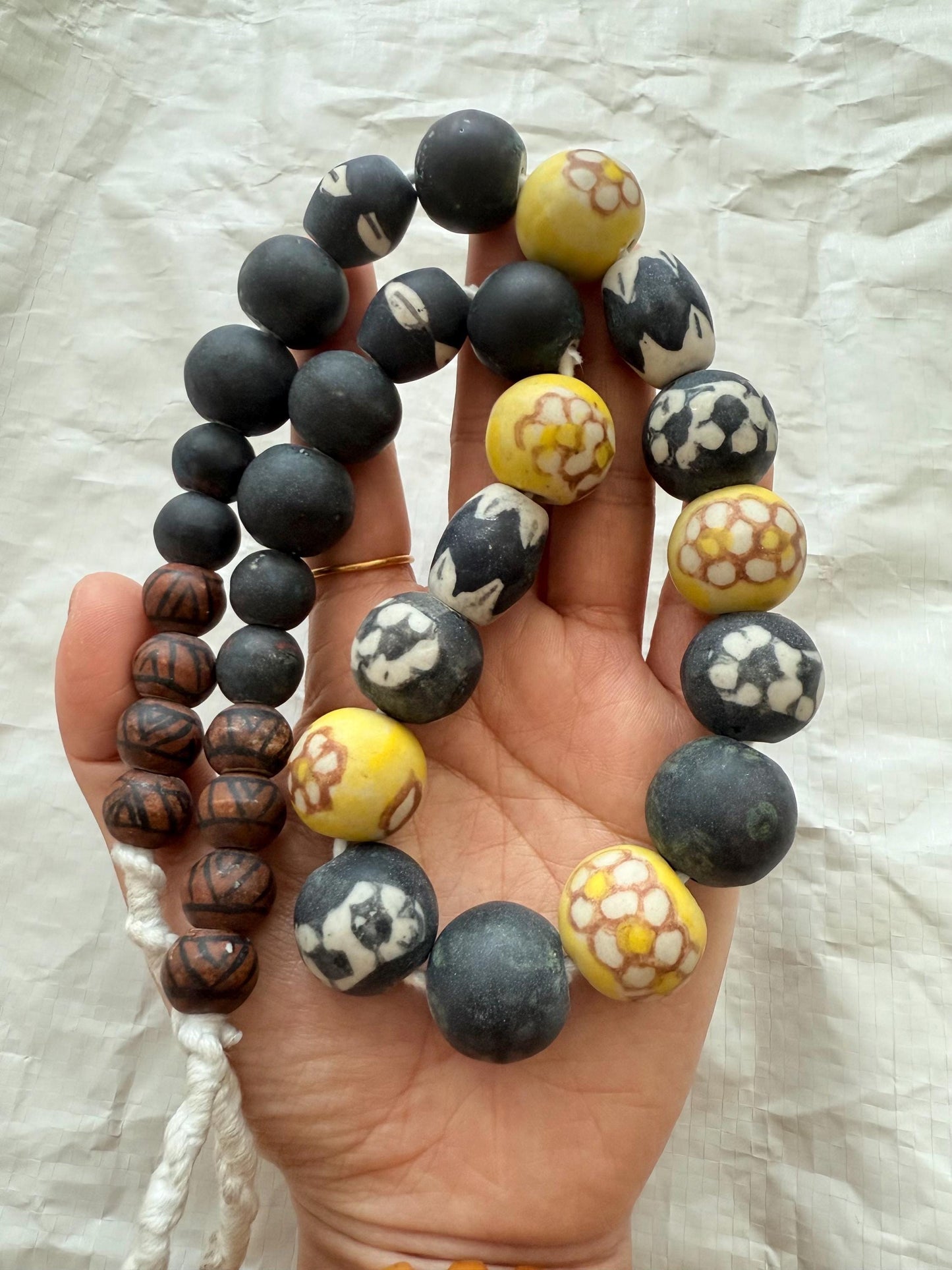 Handmade Nepalese Ceramic Beads: Tribal Floral Jewelry Making (33 Beads)