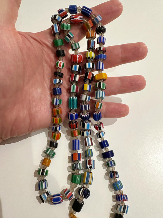 Venetian Glass Chevron Bead Necklace: Multicolor Nepal Trade Beads