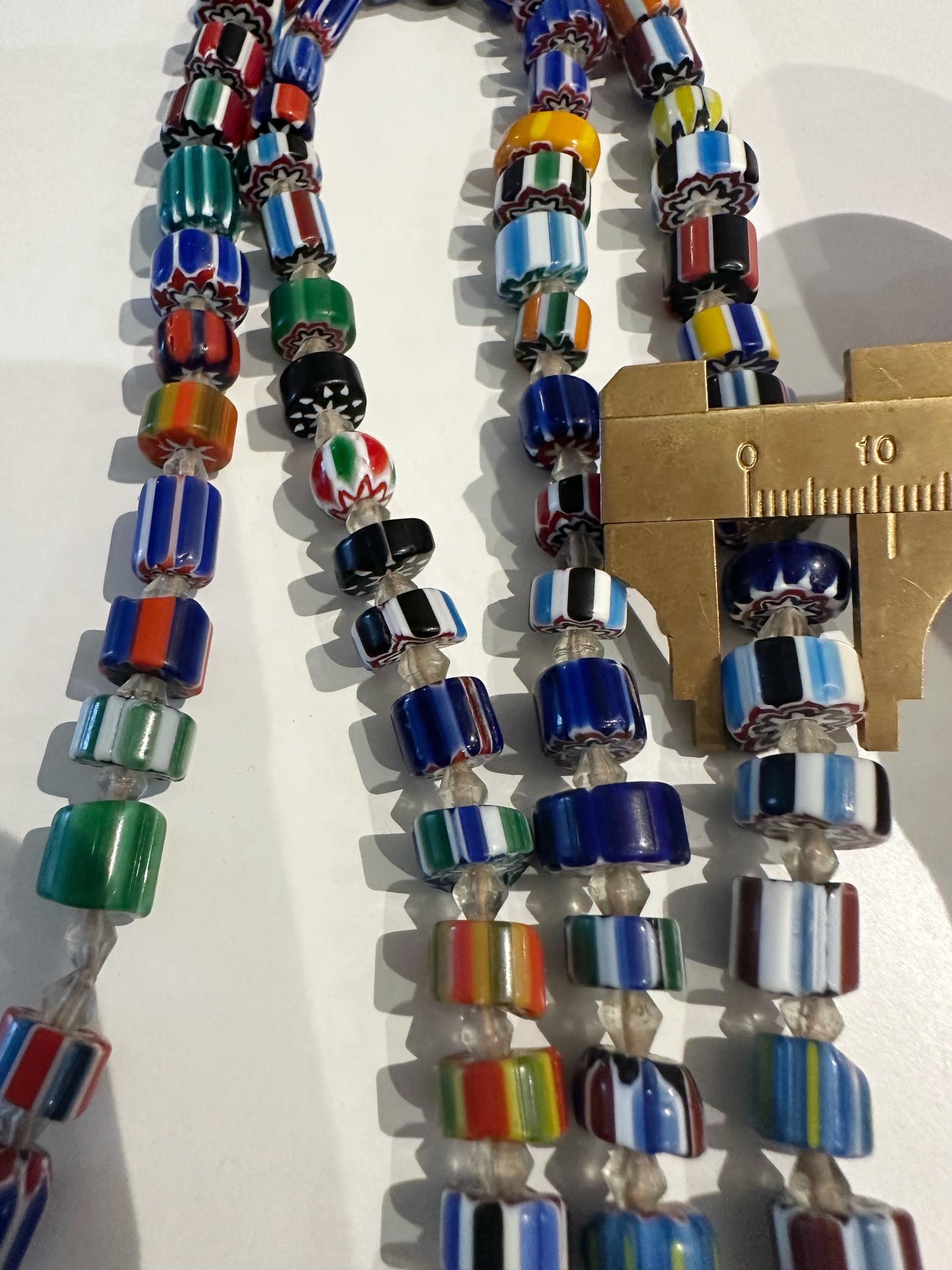 Venetian Glass Chevron Bead Necklace: Multicolor Nepal Trade Beads