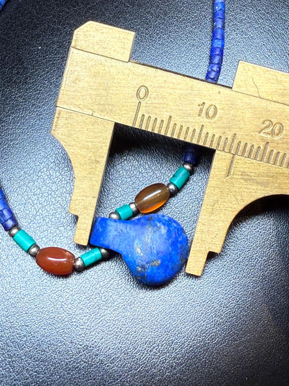 Handmade Lapis Lazuli Pendant Necklace - Bohemian Blue Beaded Design with Afghan Lapis