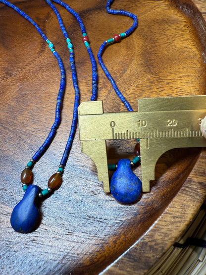 Lot 4 Handmade Lapis Lazuli Pendant Necklace - Bohemian Blue Beaded Design with Afghan Lapis