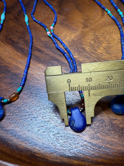 Lot 4 Handmade Lapis Lazuli Pendant Necklace - Bohemian Blue Beaded Design with Afghan Lapis