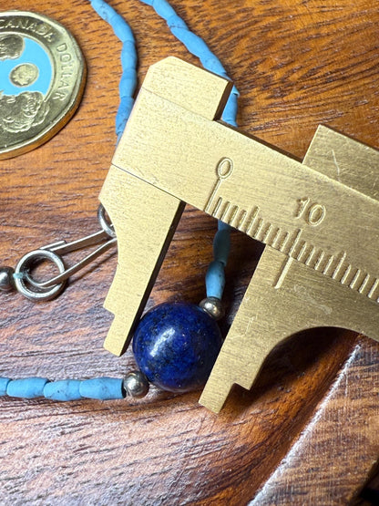 Tibetan-Style Blue Turquoise Glass Bead Necklace with lapis lazuli pendant - Boho Choker Design