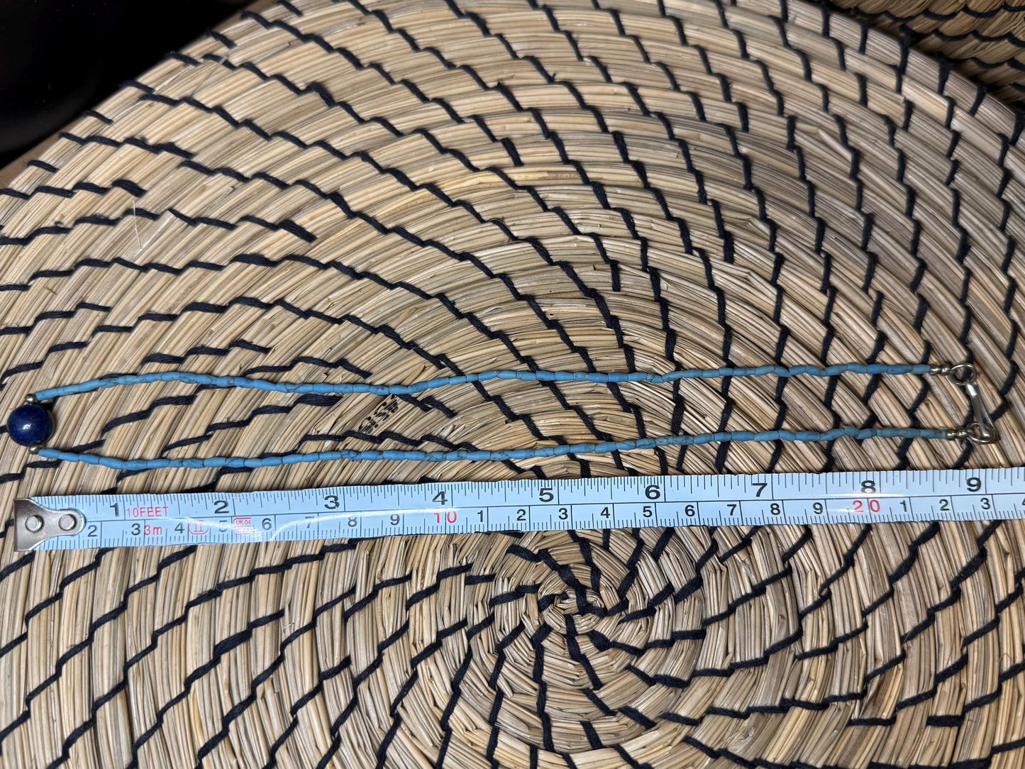 Tibetan-Style Blue Turquoise Glass Bead Necklace with lapis lazuli pendant - Boho Choker Design