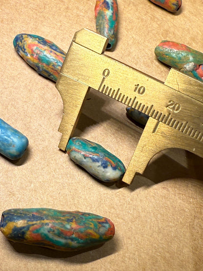 Ancient Mosaic Glass Pendant Beads - Phoenician-Style Rainbow Design