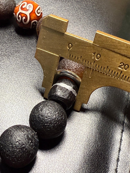 Rare Agate/Tibetan Totem Bead/Ebony bead bracelet