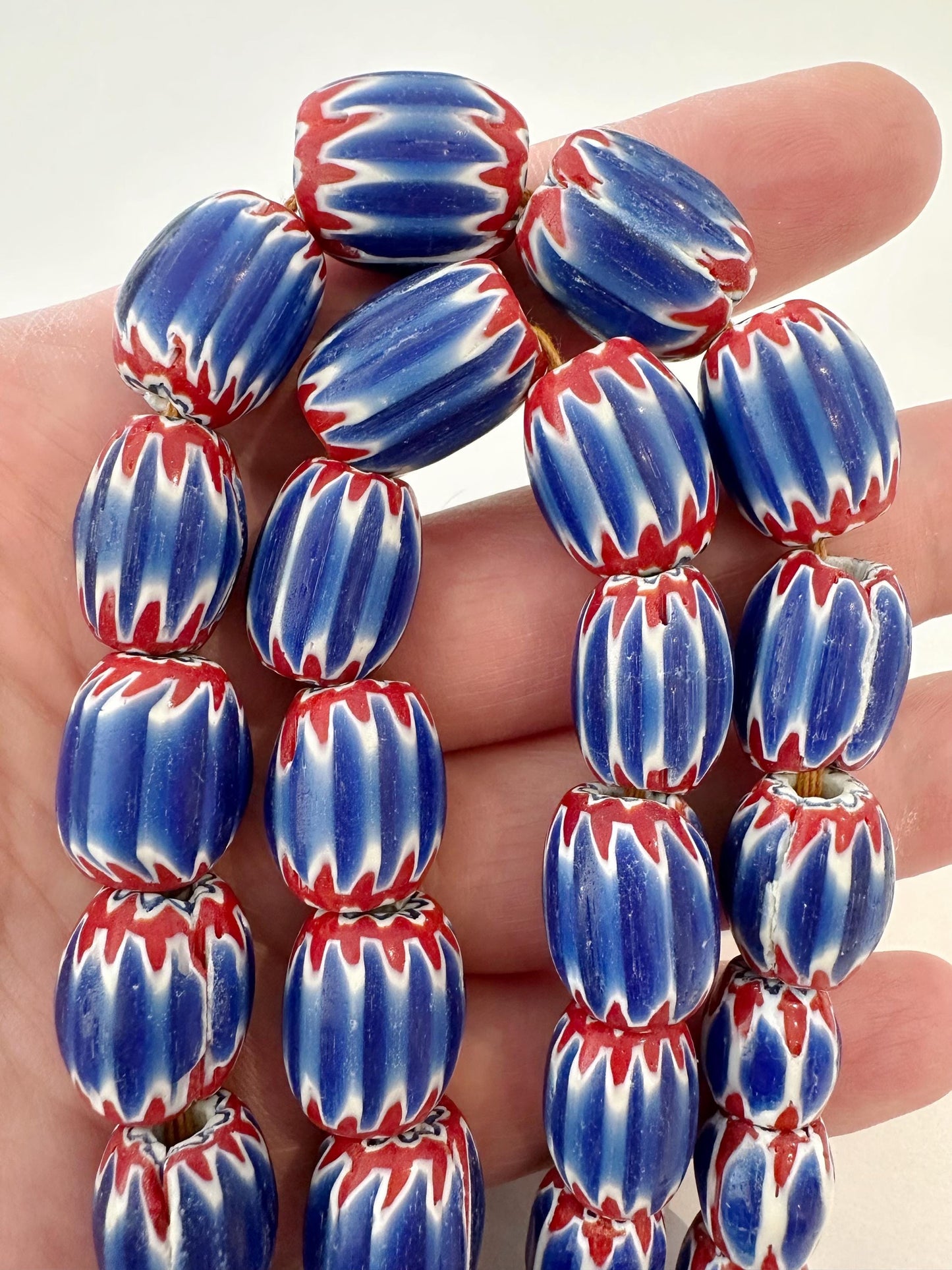 Vintage Chevron Glass Bead Necklace: Venetian Inspired Trade Beads