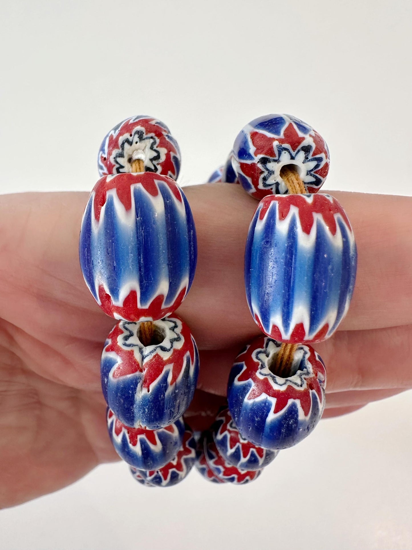 Vintage Chevron Glass Bead Necklace: Venetian Inspired Trade Beads