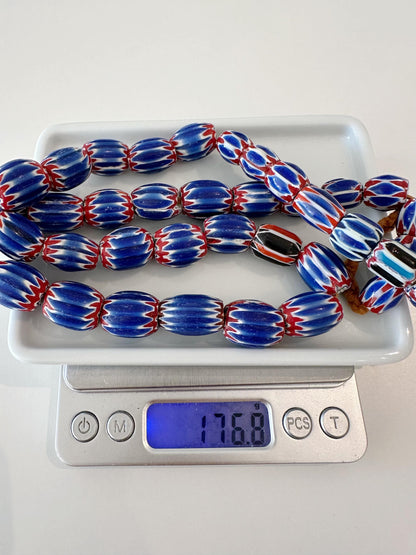 Vintage Chevron Glass Bead Necklace: Venetian Inspired Trade Beads