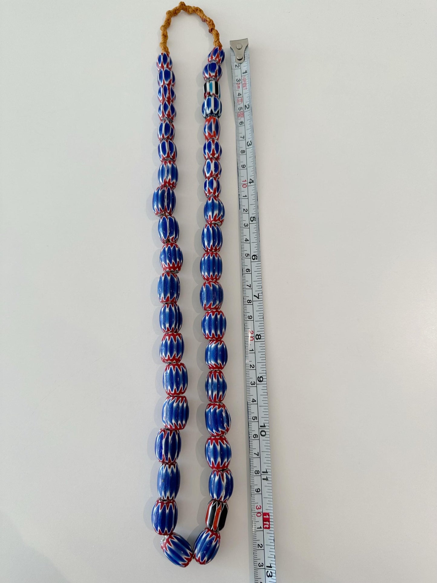 Vintage Chevron Glass Bead Necklace: Venetian Inspired Trade Beads