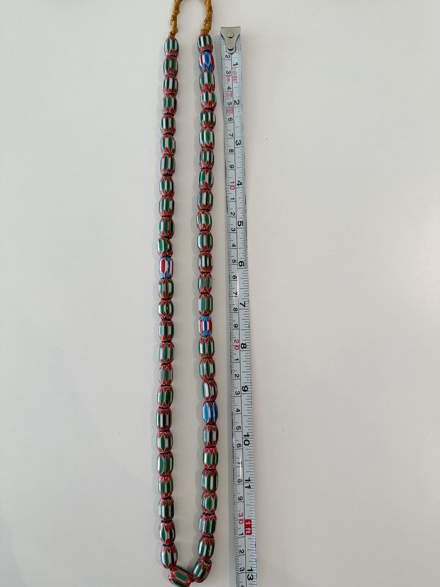 Vintage venetian green glass chevron beads long strand,Nepal beads,Trade beads