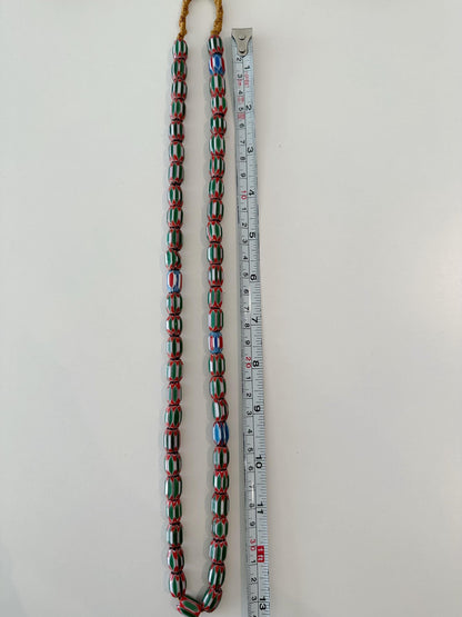 Vintage venetian green glass chevron beads long strand,Nepal beads,Trade beads
