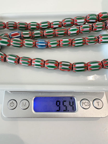 Vintage venetian green glass chevron beads long strand,Nepal beads,Trade beads