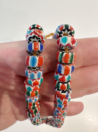 Venetian Glass Chevron Bead Necklace: Multicolor Nepal Trade Beads