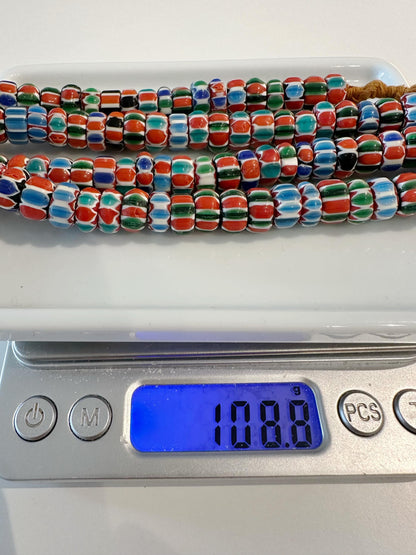 Venetian Glass Chevron Bead Necklace: Multicolor Nepal Trade Beads