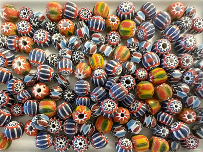 Multicolor Chevron Glass Beads: Venetian Inspired, Nepal Trade Beads (8-10mm)