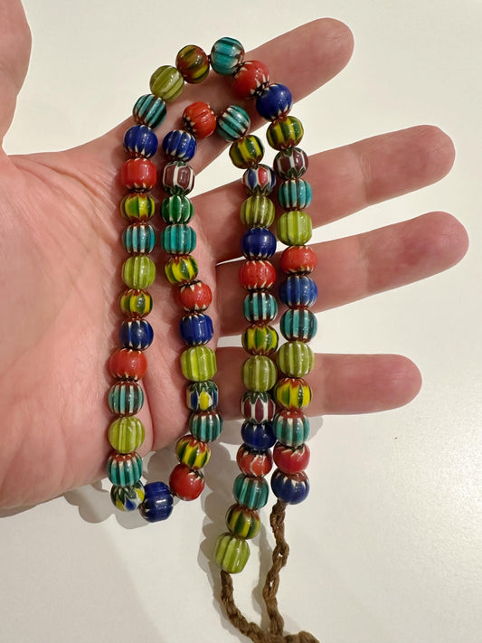 Venetian Inspired Glass Bead Necklace: Multicolor Chevron Nepal Trade Beads