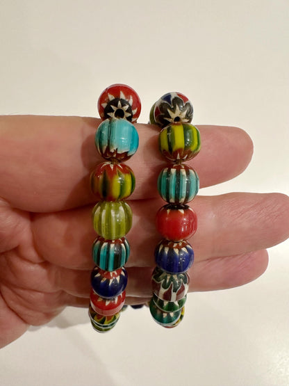 Venetian Inspired Glass Bead Necklace: Multicolor Chevron Nepal Trade Beads
