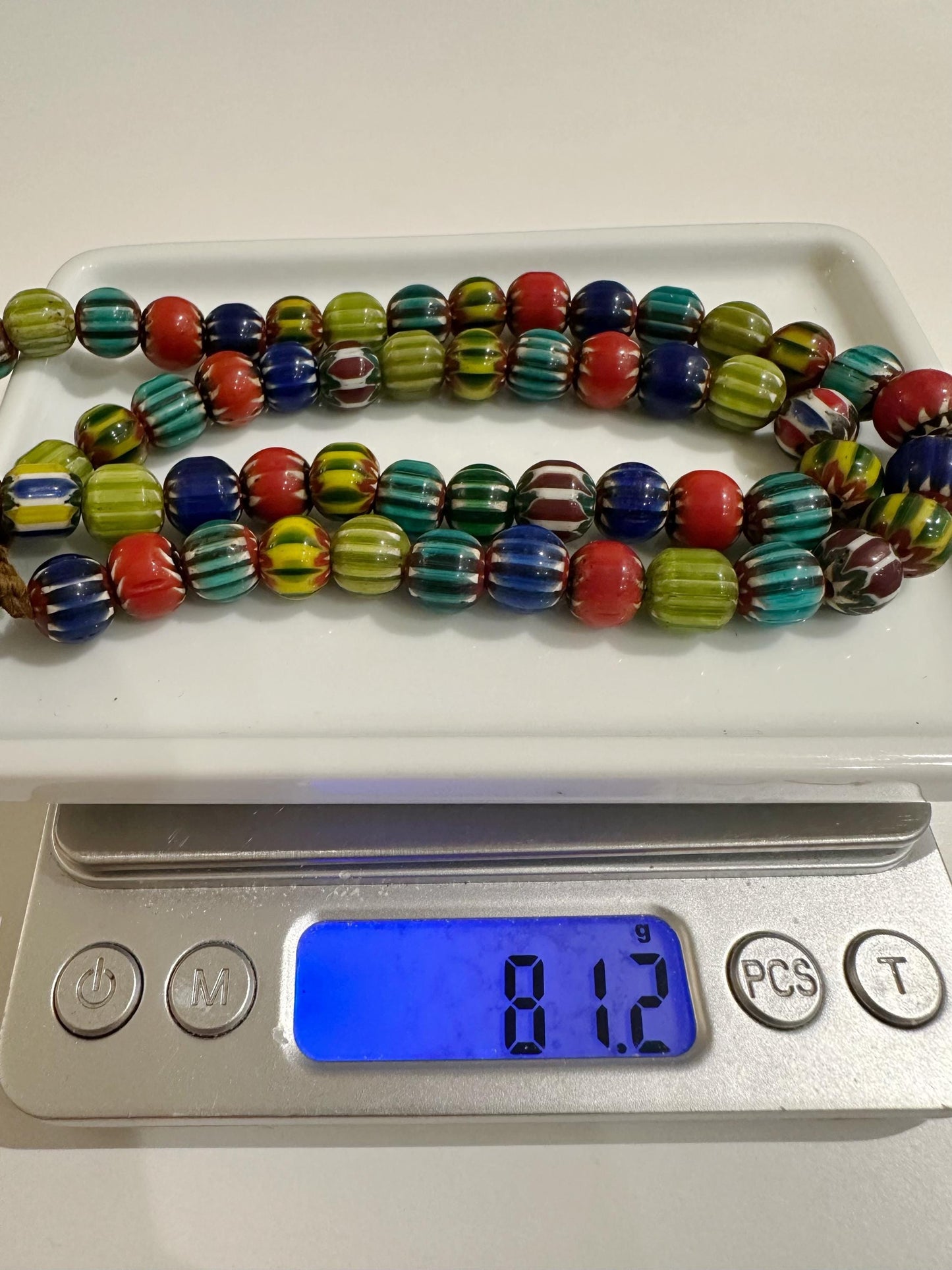 Venetian Inspired Glass Bead Necklace: Multicolor Chevron Nepal Trade Beads