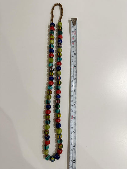 Venetian Inspired Glass Bead Necklace: Multicolor Chevron Nepal Trade Beads