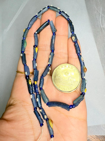 Afghani Recycled Roman Glass Beads: Ancient Blue Strand
