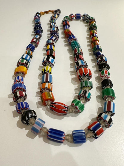 Venetian Glass Chevron Bead Necklace: Multicolor Nepal Trade Beads