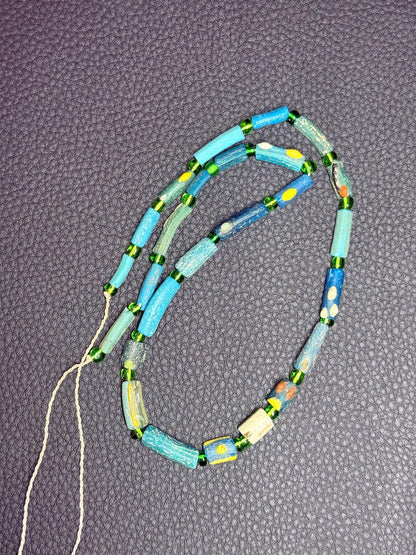 Rare Afghani Ancient Roman Green Glass Beads Full Strand Recycled Roman Glass Beads Afghanistan