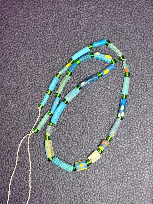 Rare Afghani Ancient Roman Green Glass Beads Full Strand Recycled Roman Glass Beads Afghanistan