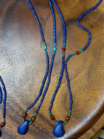Lot 4 Handmade Lapis Lazuli Pendant Necklace - Bohemian Blue Beaded Design with Afghan Lapis